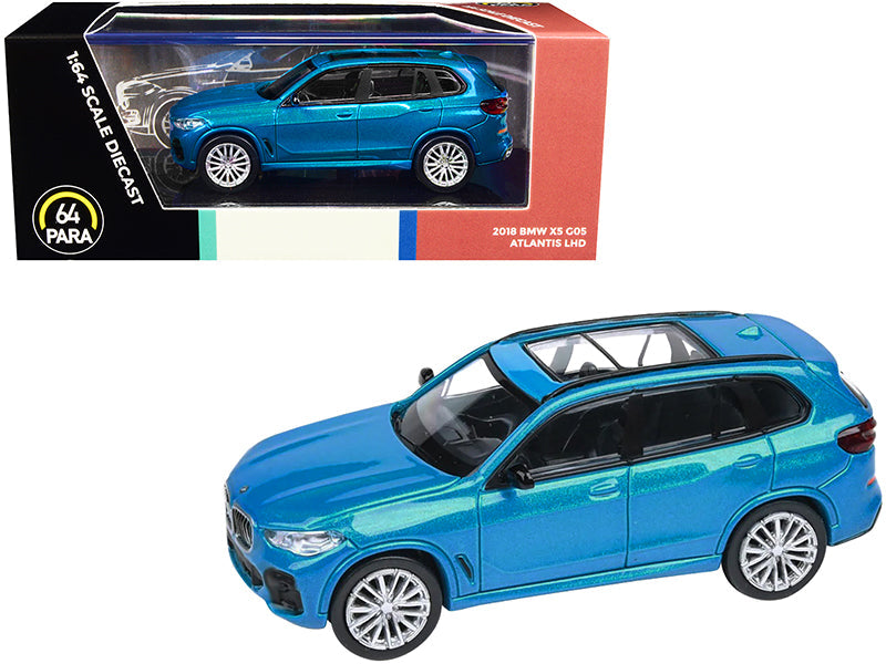 2018 BMW X5 G05 with Sunroof Atlantis Blue Metallic 1/64 Diecast Model Car by Paragon Models free shipping USA