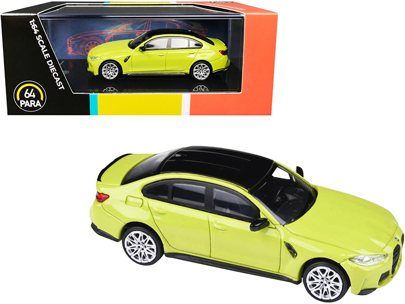 BMW M3 (G80) Sao Paulo Yellow with Black Top 1/64 Diecast Model Car by Paragon free shipping USA