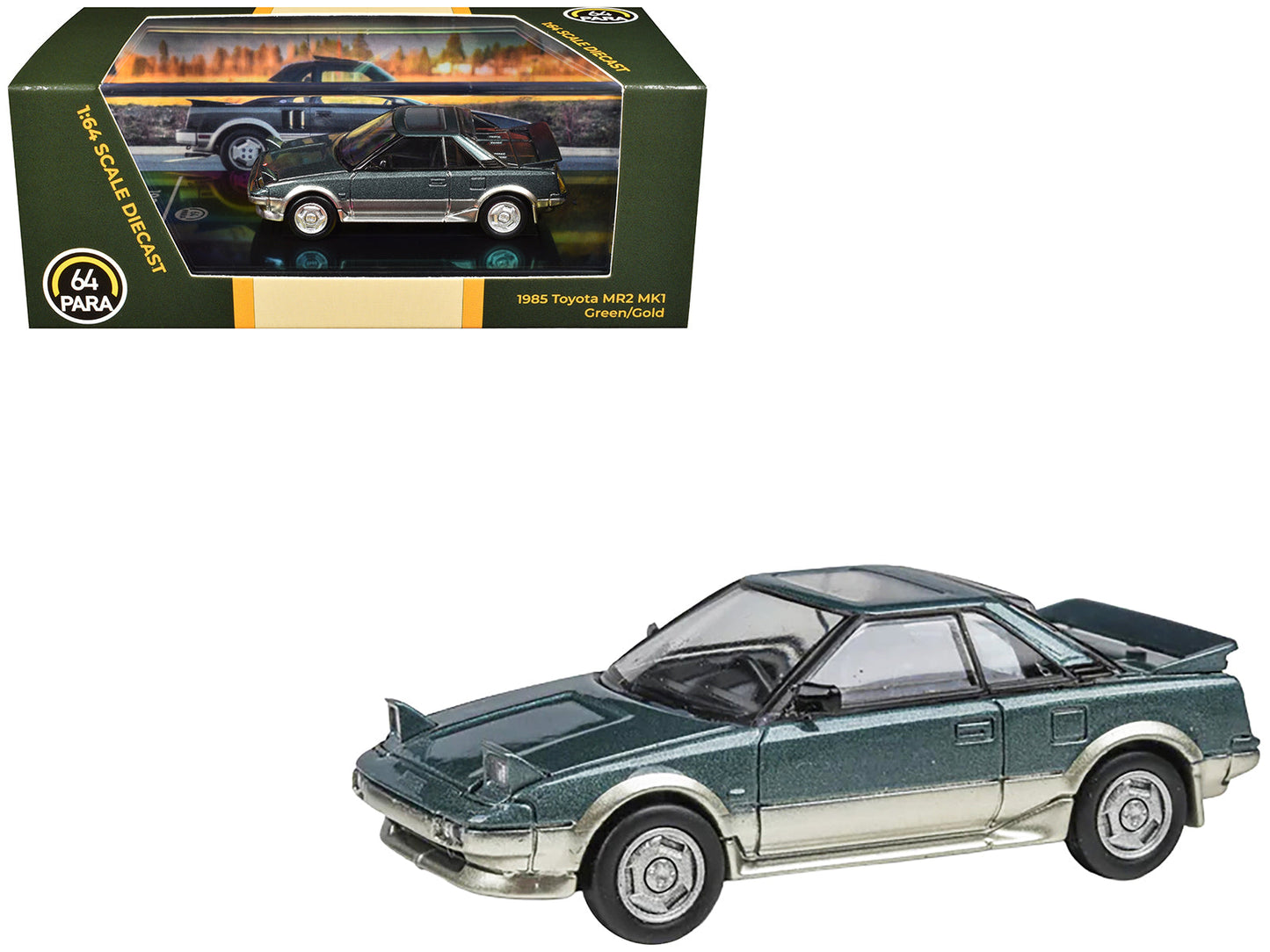 1985 Toyota MR2 MK1 Green Metallic and Gold with Sunroof 1/64 Diecast Model Car by Paragon Models free shipping USA
