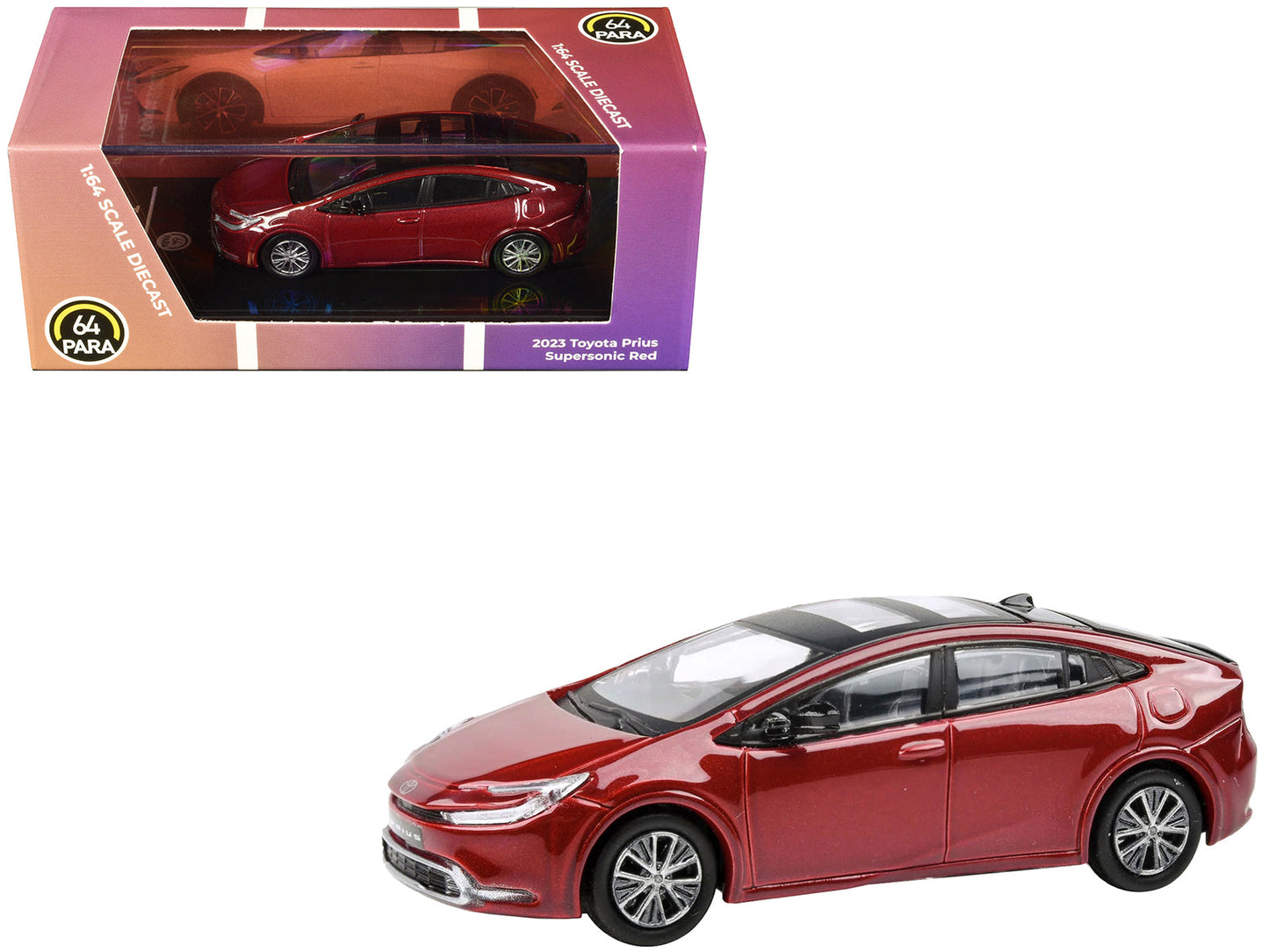 2023 Toyota Prius Supersonic Red Metallic with Black Top and Sun Roof and Sun Roof 1/64 Diecast Model Car by Paragon Models free shipping USA