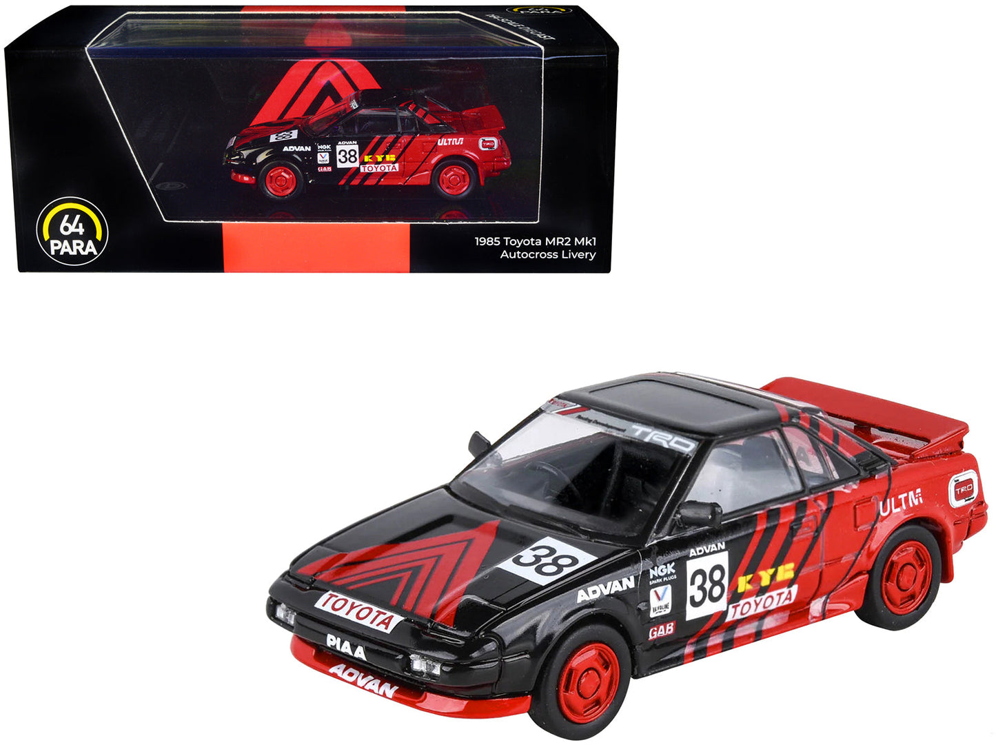 1985 Toyota MR2 MK1 RHD (Right Hand Drive) #38 Red and Black "Autocross Livery" 1/64 Diecast Model Car by Paragon Models free shipping USA