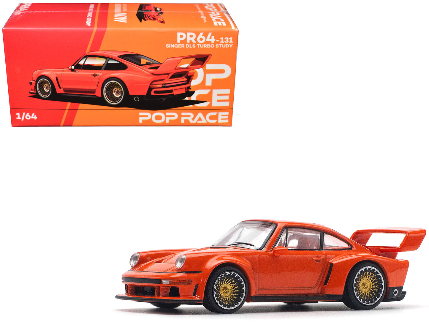 Singer DLS Turbo Study Orange Metallic 1/64 Diecast Model Car by Pop Race free shipping USA