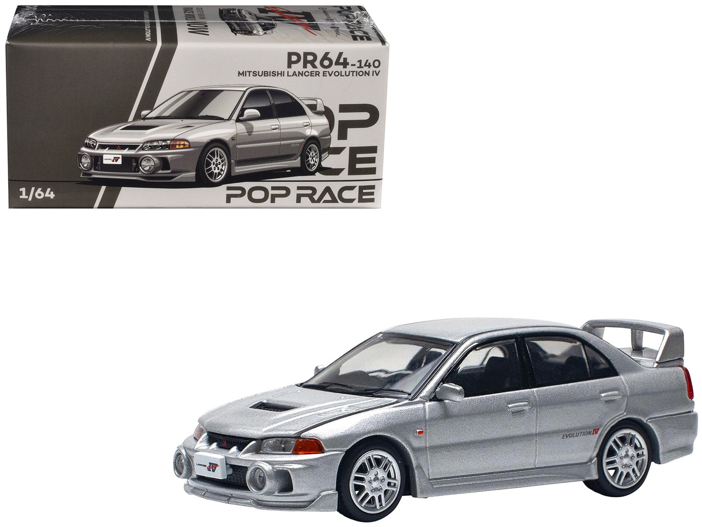 Mitsubishi Lancer Evolution IV RHD (Right Hand Drive) Steel Silver Metallic 1/64 Diecast Model Car by Pop Race free shipping USA