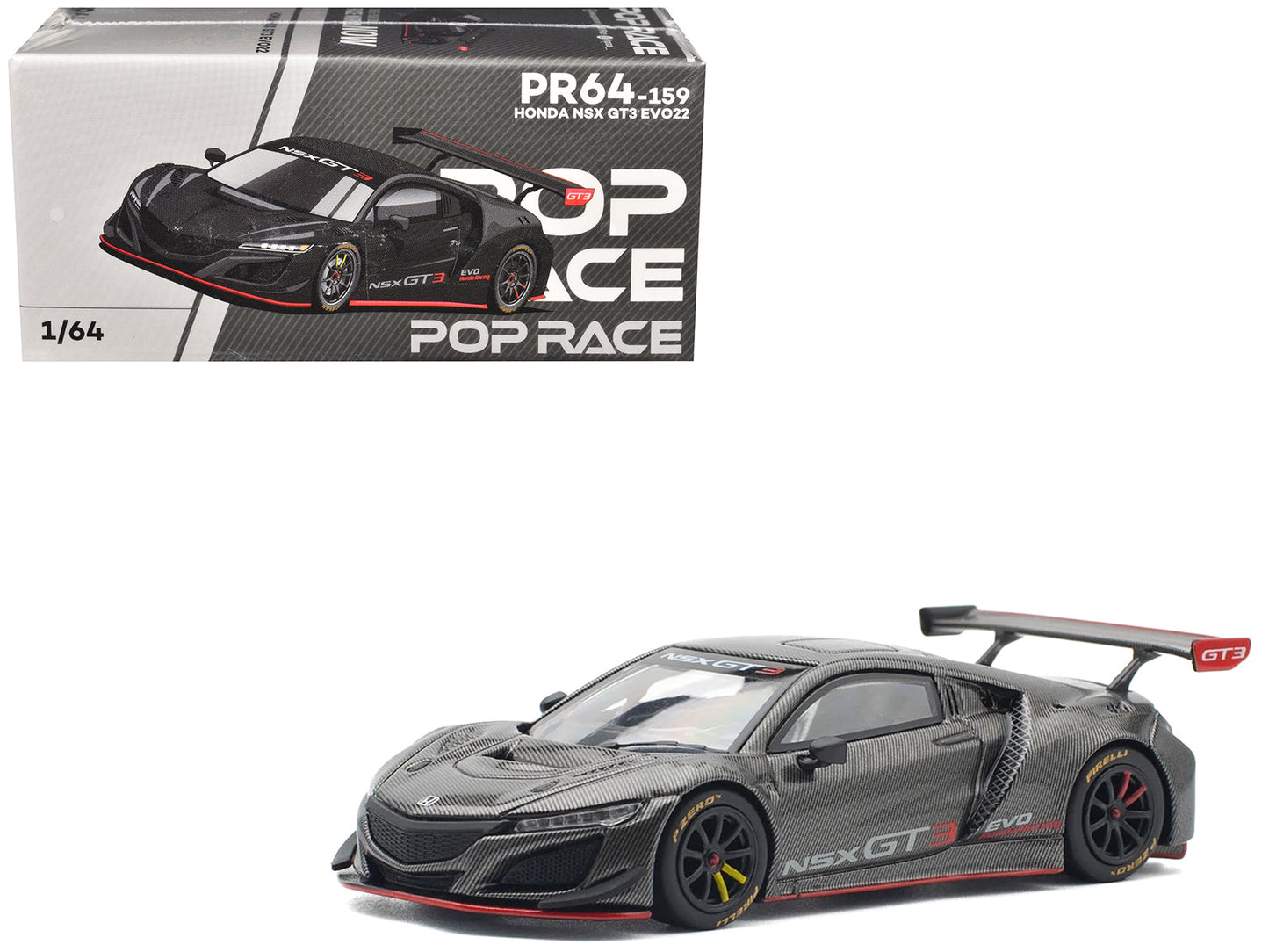 Honda NSX GT3 EVO22 Carbon Edition 1/64 Diecast Model Car by Pop Race free shipping USA
