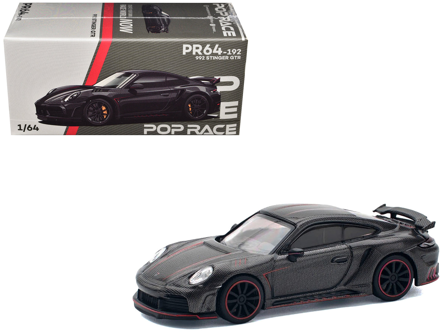 992 Stinger GTR Carbon Edition with Red Accents 1/64 Diecast Model Car by Pop Race free shipping USA