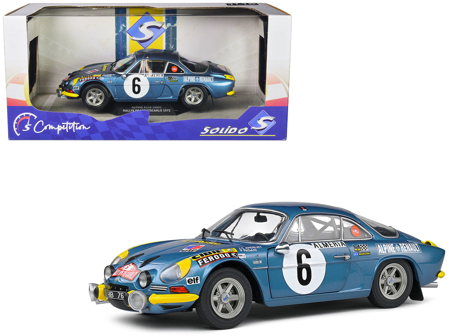 Alpine A110 1600S #6 Jean-Claude Andruet - Pierre Pagani "Rallye Montecarlo" (1972) "Competition" Series 1/18 Diecast Model Car by Solido free shipping USA