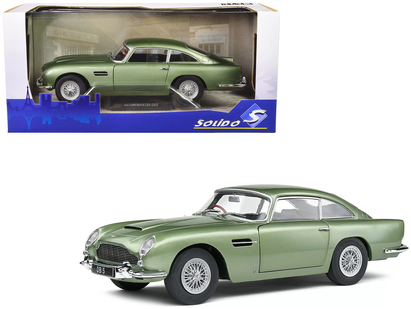 1964 Aston Martin DB5 RHD (Right Hand Drive) Porcelain Green Metallic 1/18 Diecast Model Car by Solido free shipping USA