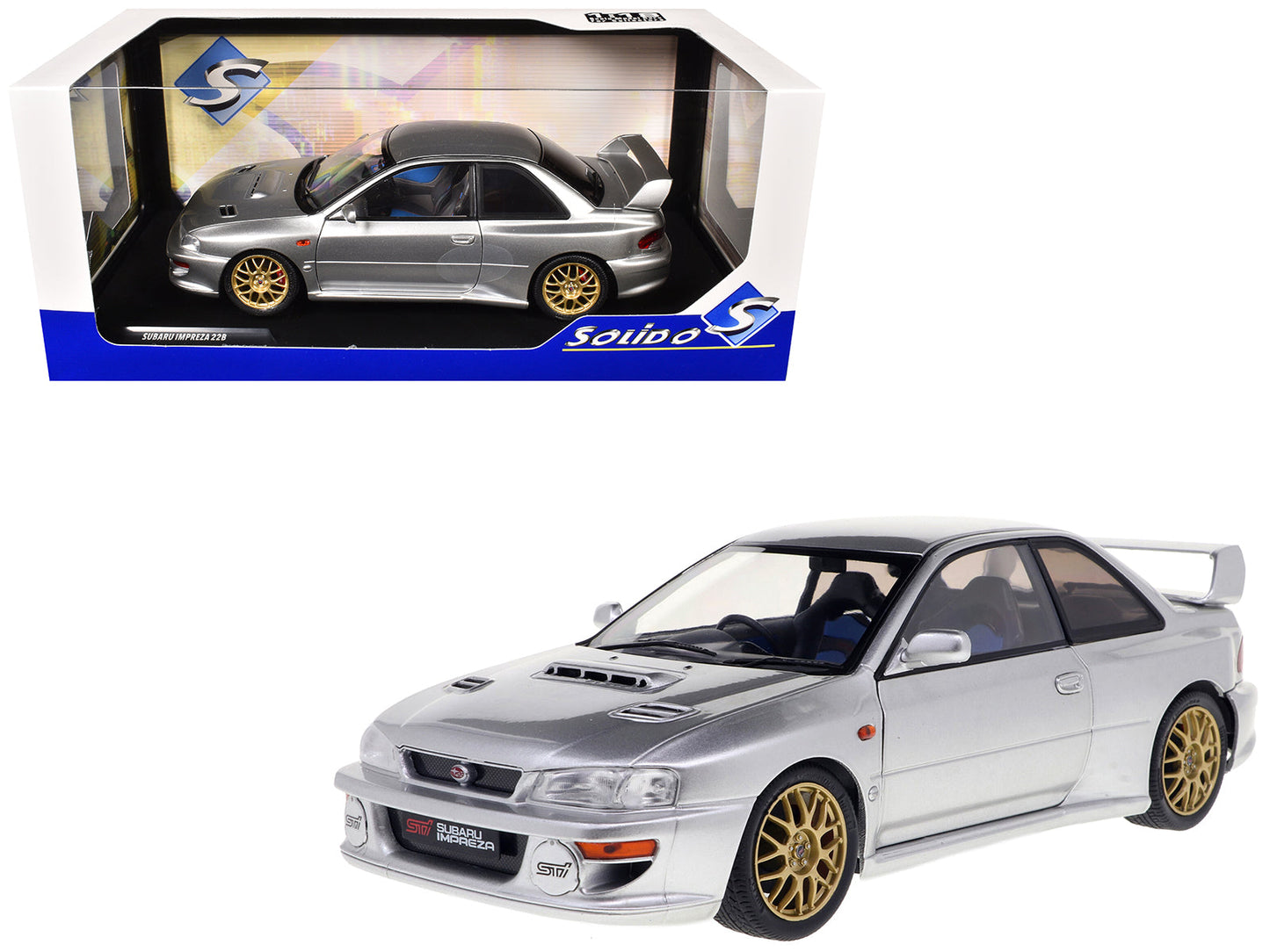 1998 Subaru Impreza 22B RHD (Right Hand Drive) Silver Metallic with Gold Wheels 1/18 Diecast Model Car by Solido free shipping USA