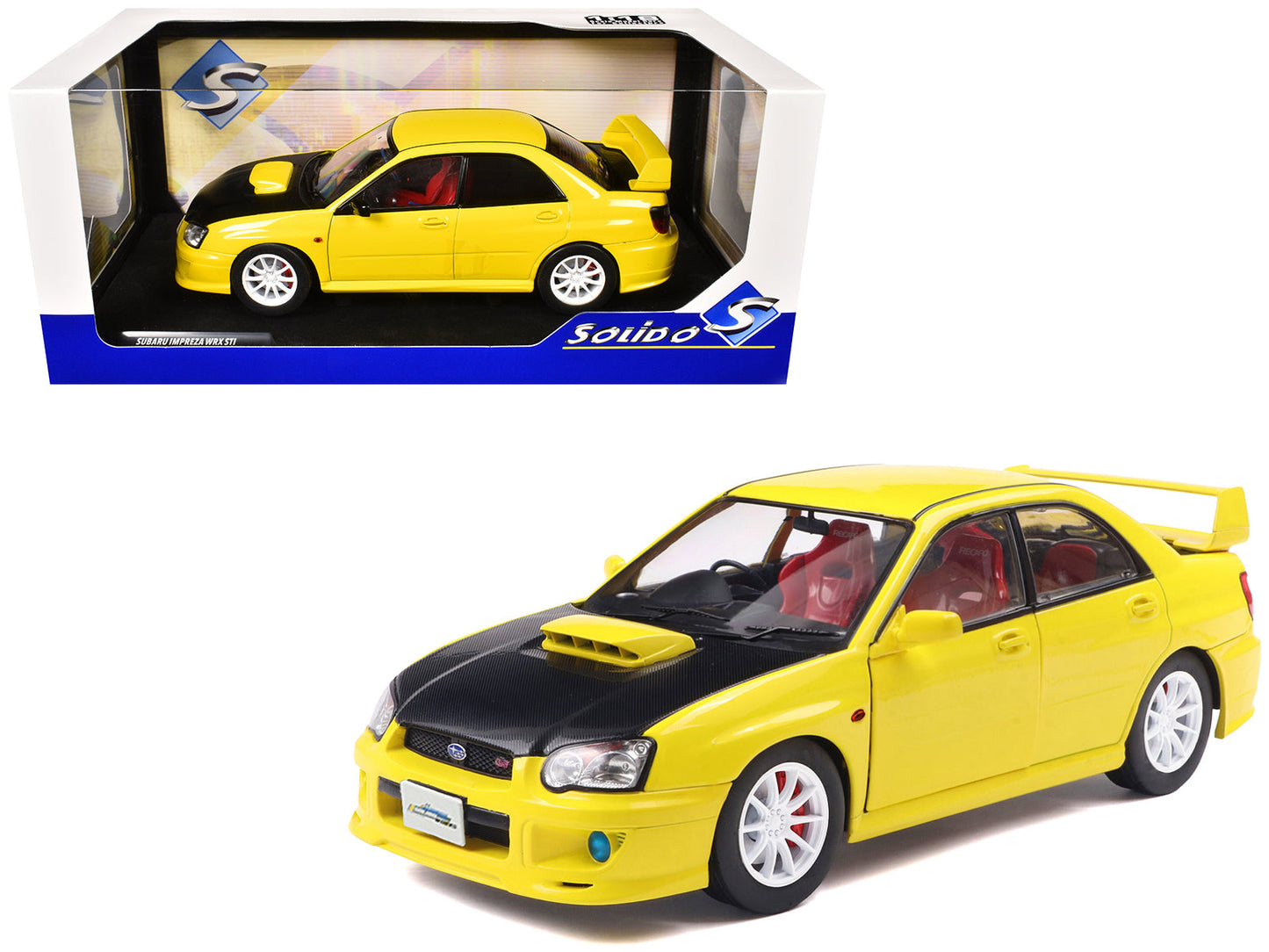 2003 Subaru Impreza WRX STI RHD (Right Hand Drive) Yellow with Carbon Hood 1/18 Diecast Model Car by Solido free shipping USA