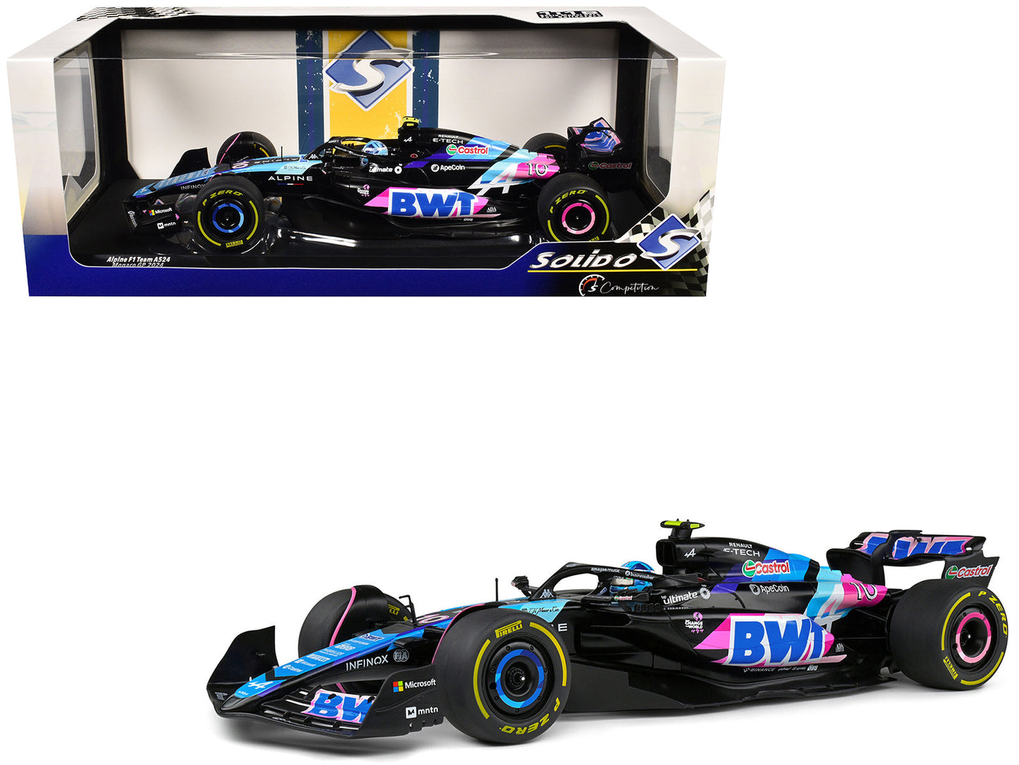 Alpine A524 #10 Pierre Gasly "BWT" Formula One F1 Monaco GP (2024) "Competition" Series 1/18 Diecast Model Car by Solido free shipping USA
