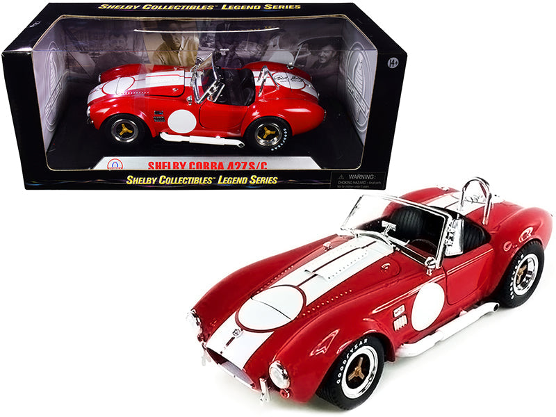 1965 Shelby Cobra 427 S/C Red with White Stripes with Printed Carroll Shelby's Signature on the Trunk 1/18 Diecast Model Car by Shelby Collectibles free shipping USA