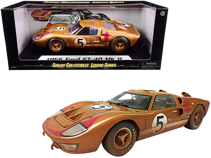 1966 Ford GT-40 MK II #5 Gold After Race (Dirty Version) 1/18 Diecast Model Car by Shelby Collectibles free shipping USA