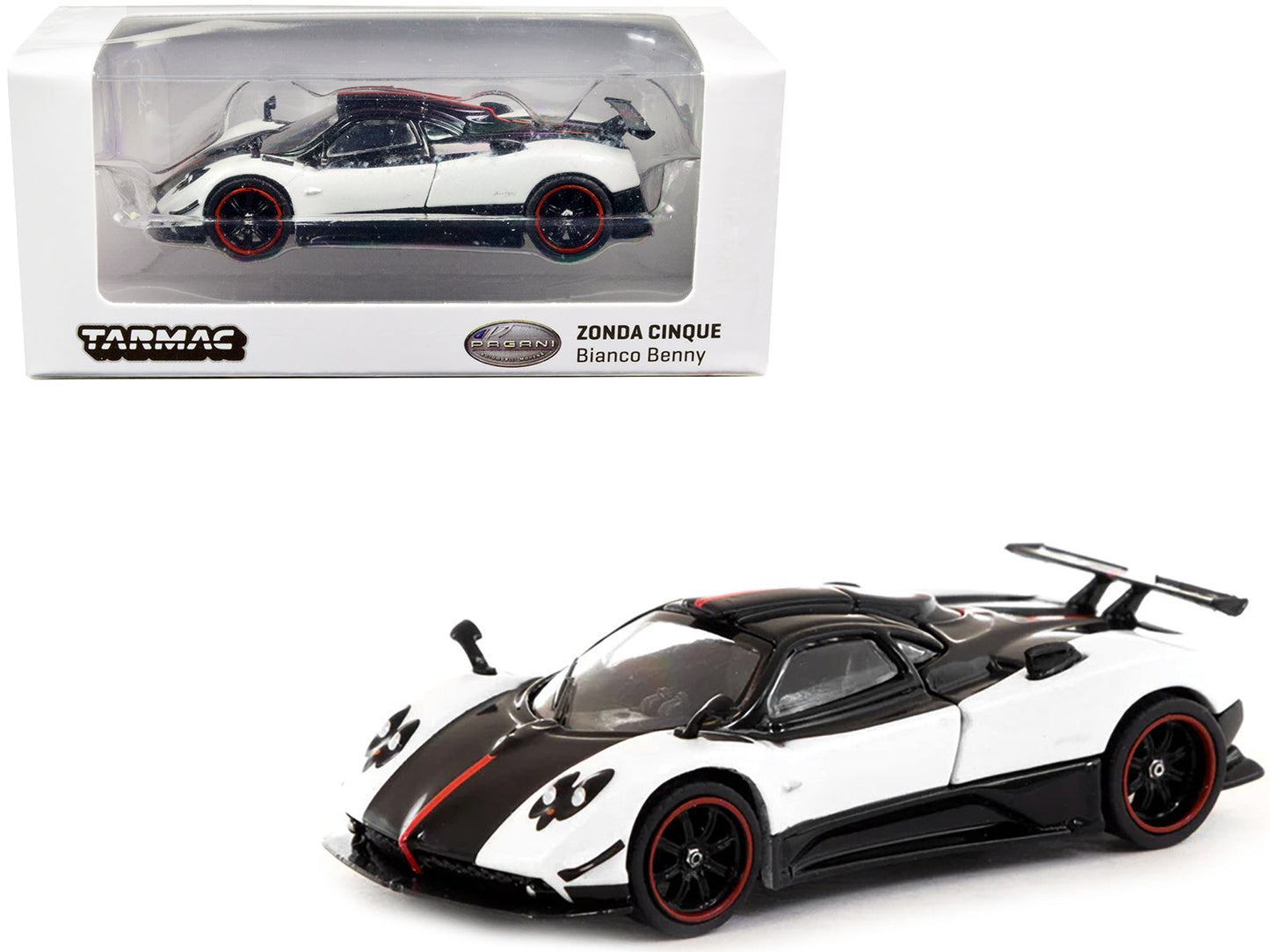 Pagani Zonda Cinque Bianco Benny White and Black "Global64" Series 1/64 Diecast Model Car by Tarmac Works free shipping USA