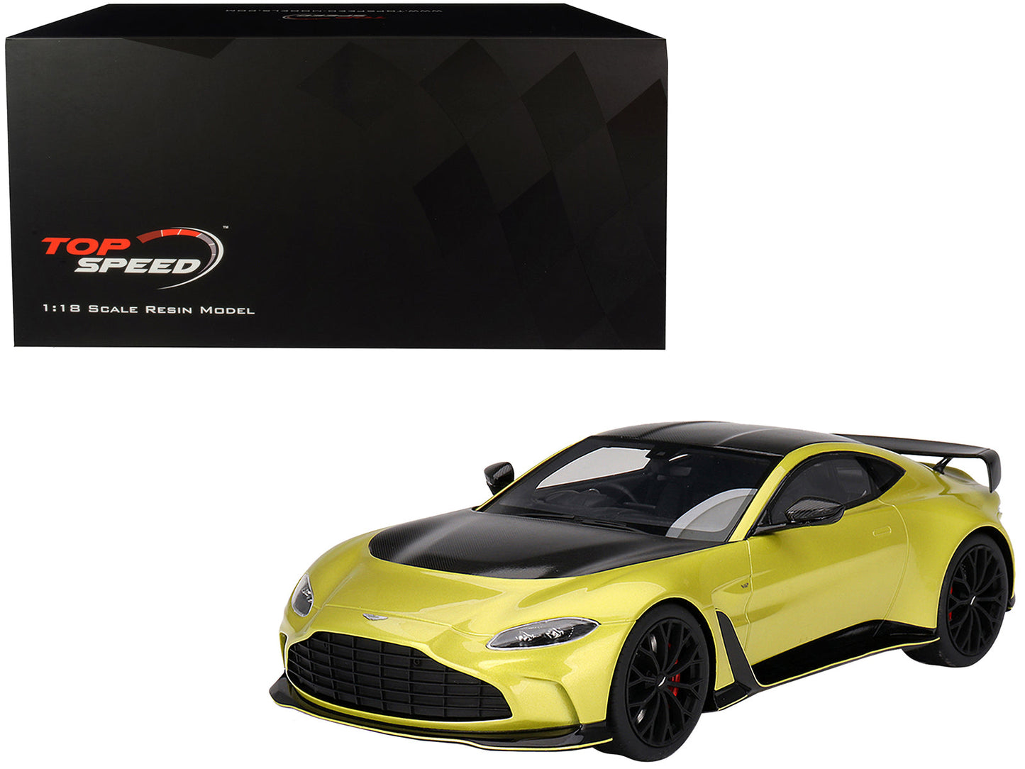 2022 Aston Martin V12 Vantage RHD (Right Hand Drive) Cosmopolitan Yellow with Black Hood and Top 1/18 Model Car by Top Speed free shipping USA