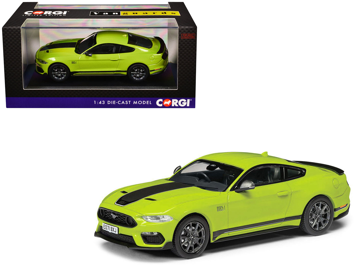 Ford Mustang Mk6 Mach 1 RHD (Right Hand Drive) Grabber Yellow with Black Stripes "Vanguards" Series 1/43 Diecast Model Car by Corgi free shipping USA