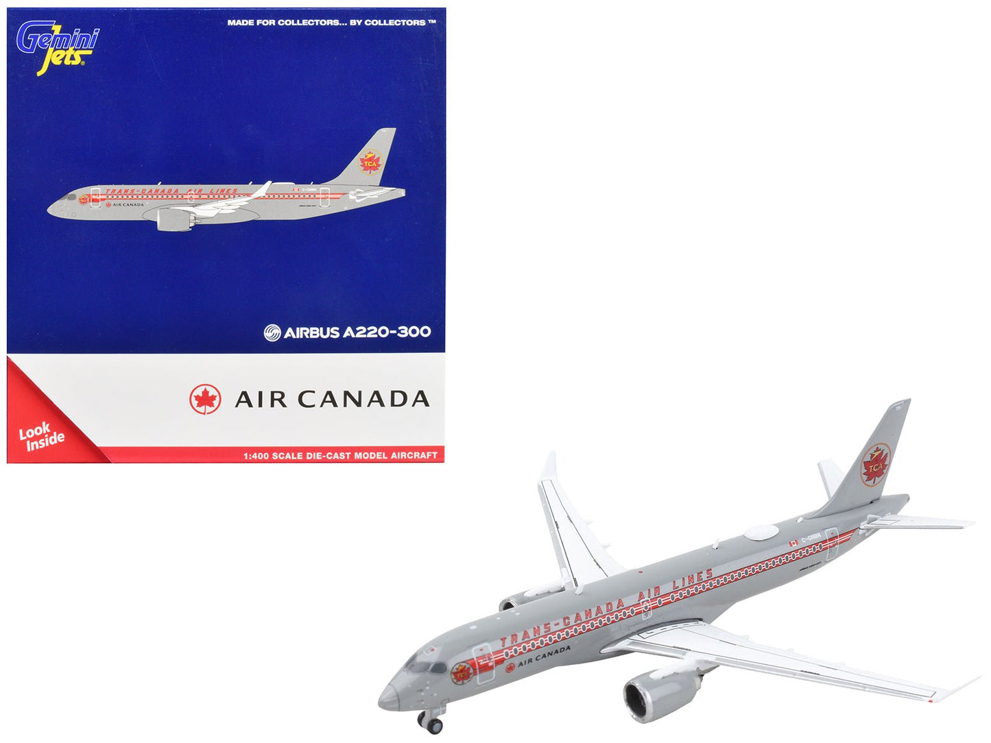 Airbus A220-300 Commercial Aircraft "Trans-Canada Air Lines - Air Canada" Gray with Red Stripes 1/400 Diecast Model Airplane by GeminiJets free shipping USA