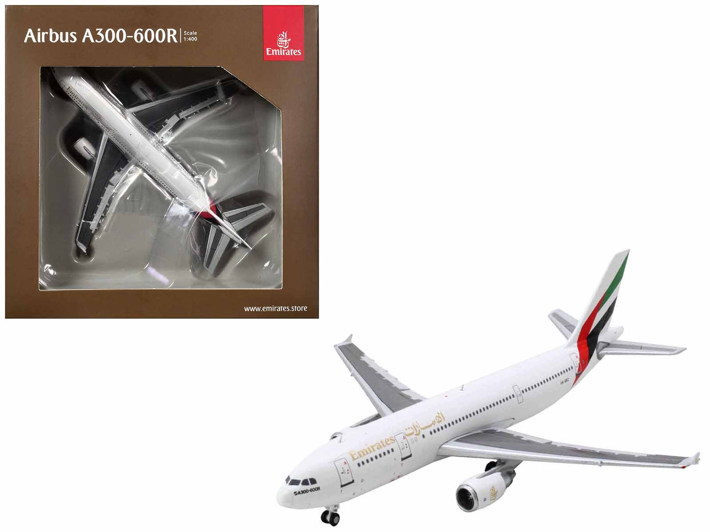 Airbus A300-600R Commercial Aircraft "Emirates Airlines" (A6-EKC) White with Striped Tail 1/400 Diecast Model Airplane by GeminiJets free shipping USA