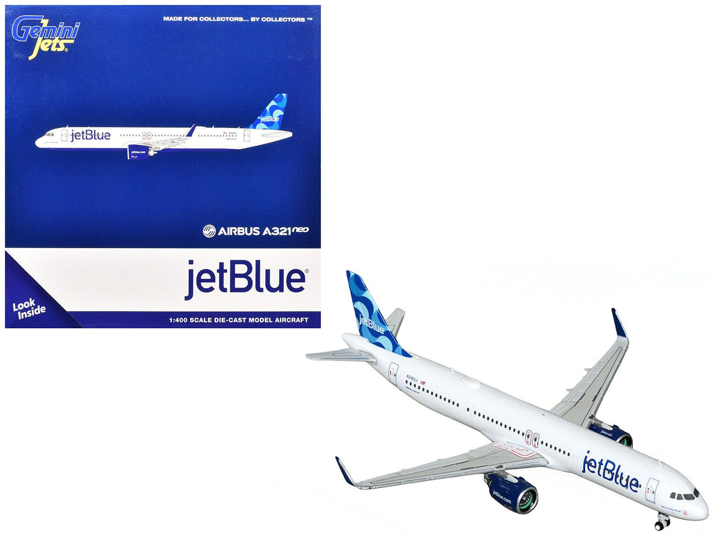 Airbus A321neo Commercial Aircraft "JetBlue Airways" (N2180J) White with Blue Tail 1/400 Diecast Model Airplane by GeminiJets free shipping USA
