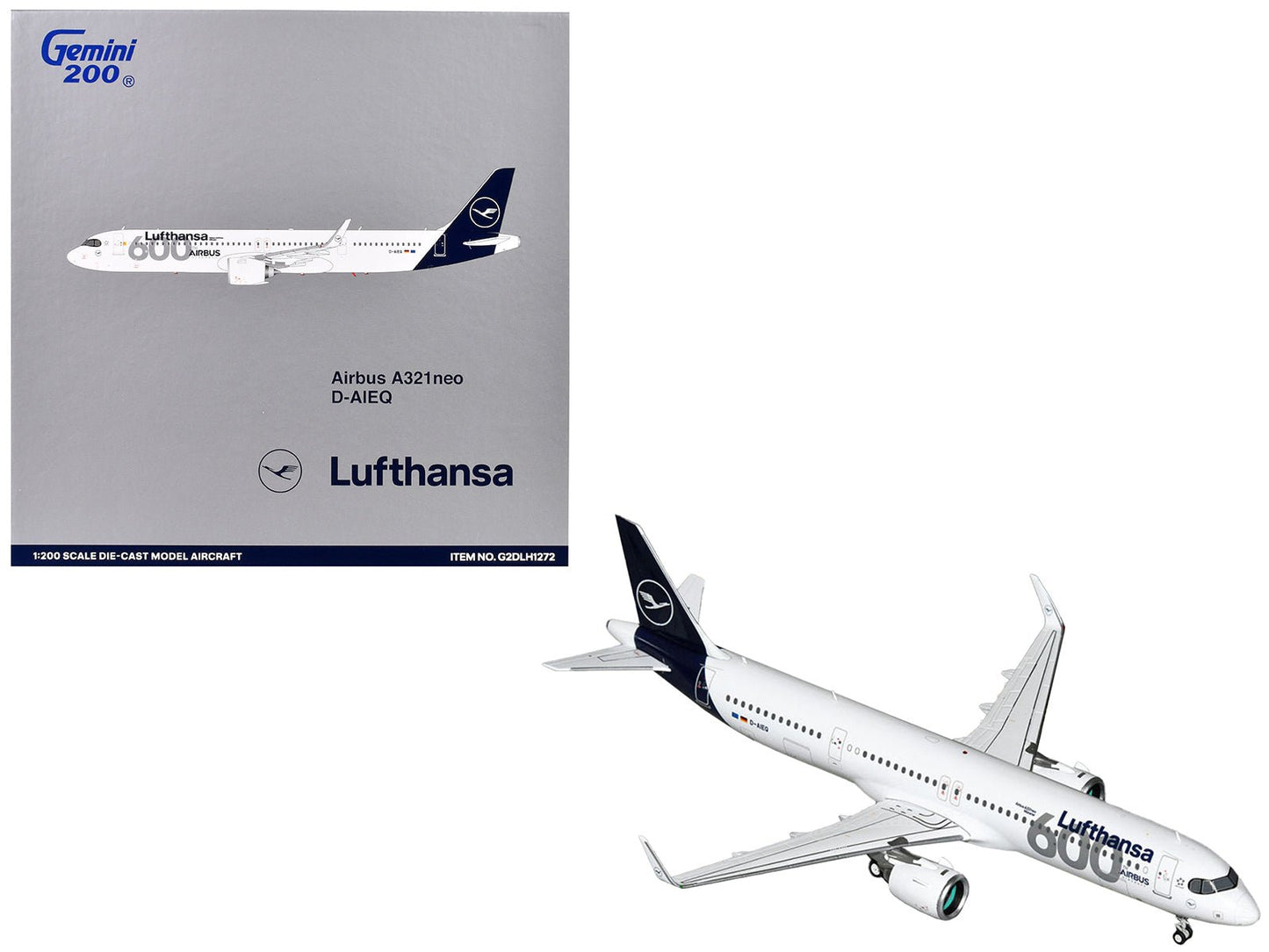 Airbus A321neo Commercial Aircraft "Lufthansa - 600th Airbus Aircraft" (D-AIEQ) White with Dark Blue Tail "Gemini 200" Series 1/200 Diecast Model Airplane by GeminiJets free shipping USA