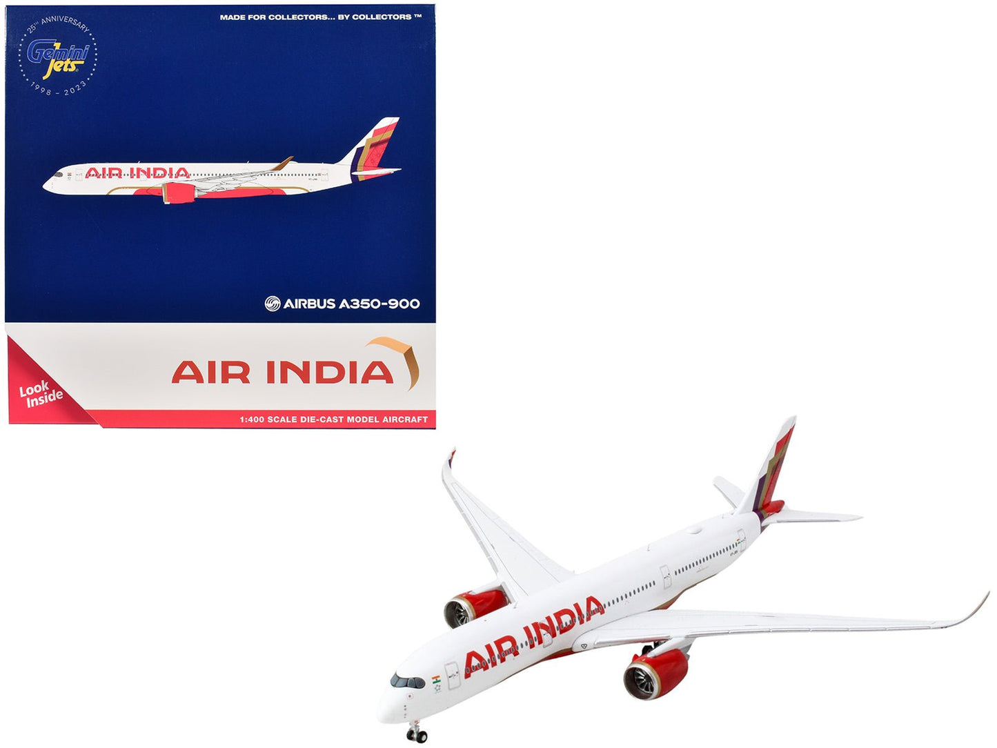 Airbus A350-900 Commercial Aircraft "Air India" (VT-JRH) White with Tail Graphics 1/400 Diecast Model Airplane by GeminiJets free shipping USA