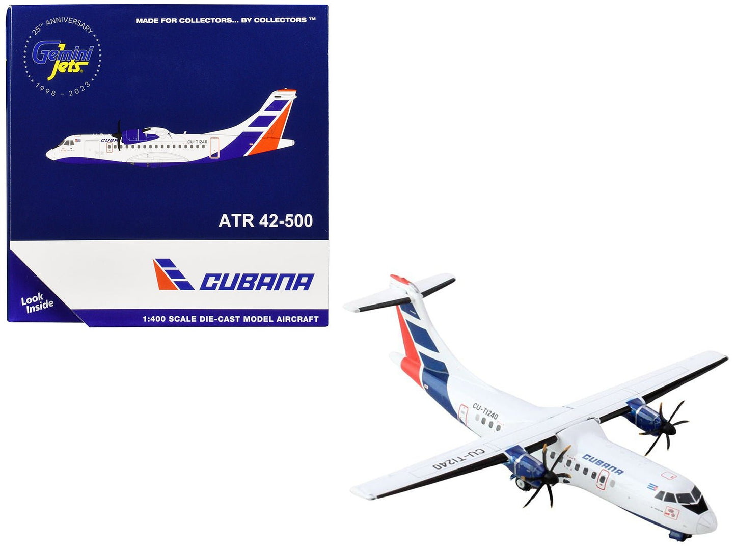 ATR 42-500 Commercial Aircraft "Cubana Airlines" (CU-T1240) White with Red and Blue Stripes 1/400 Diecast Model Airplane by GeminiJets free shipping USA