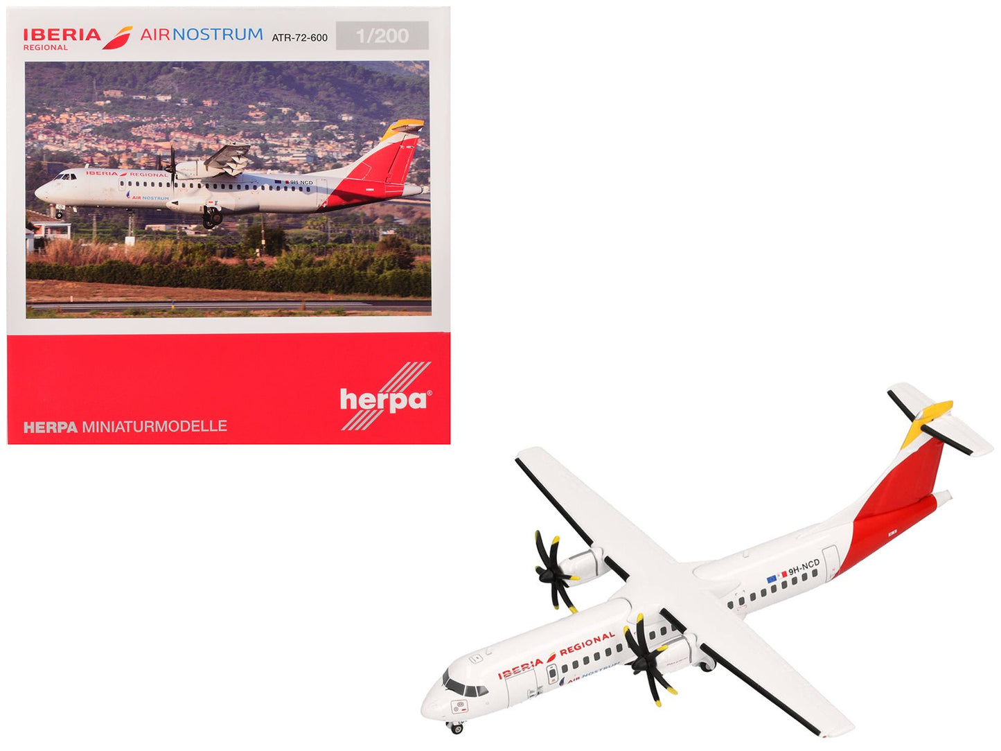 ATR 72-600 Commercial Aircraft "Iberia Regional" (9H-NCD) White with Red Tail 1/200 Diecast Model Airplane by Herpa free shipping USA