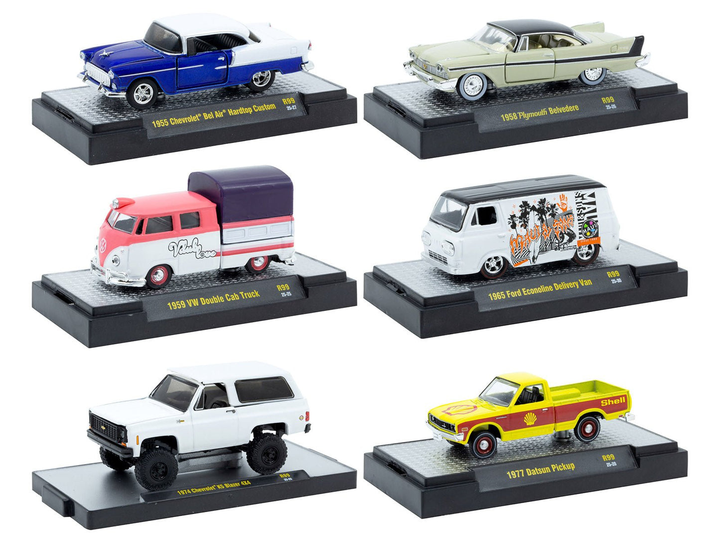 "Auto-Thentics" 6 piece Set Release 99 IN DISPLAY CASES Limited Edition 1/64 Diecast Model Cars by M2 Machines free shipping USA