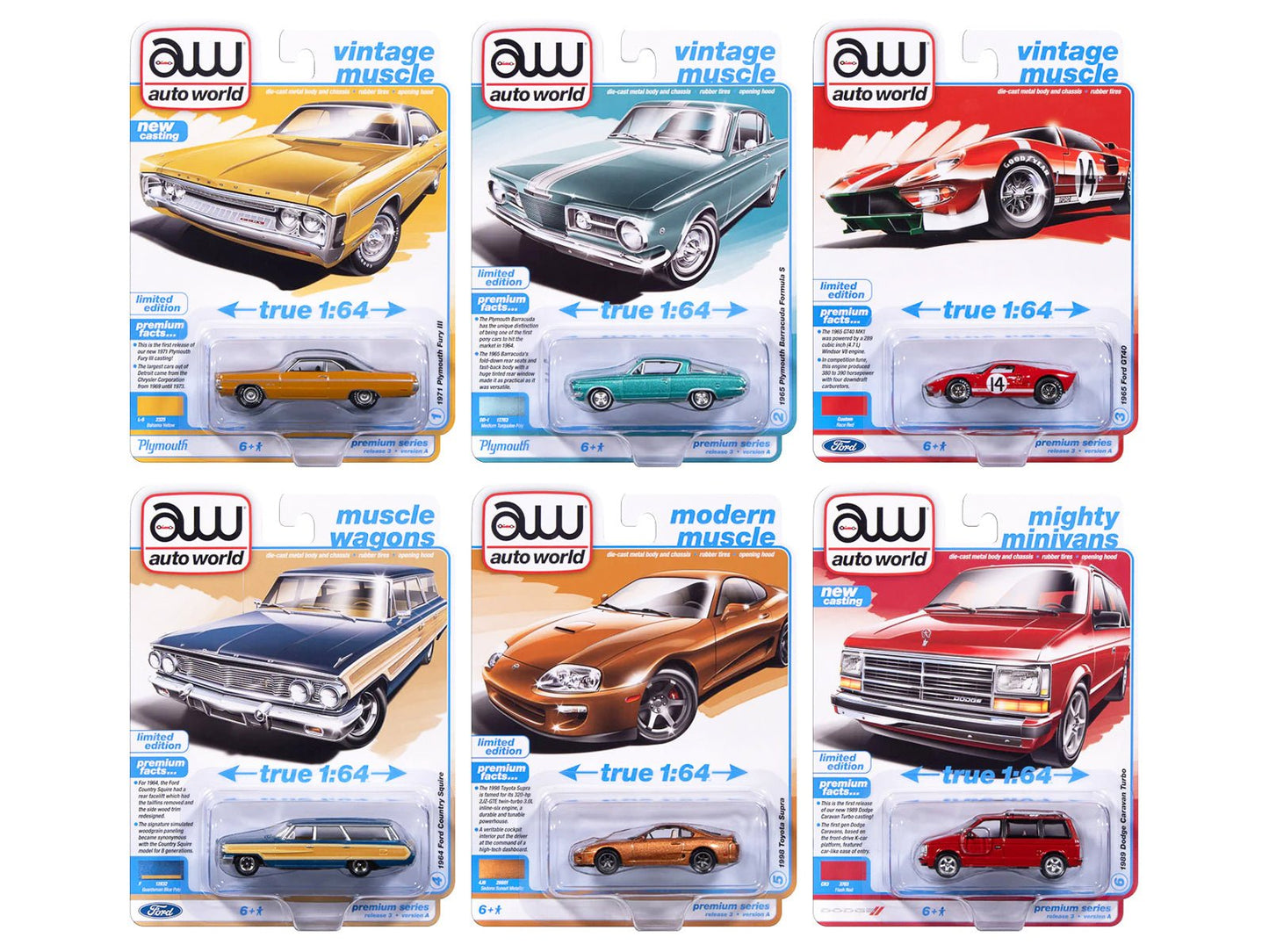 Auto World Premium 2025 Release 3 Set A of 6 pieces 1/64 Diecast Model Cars by Auto World free shipping USA