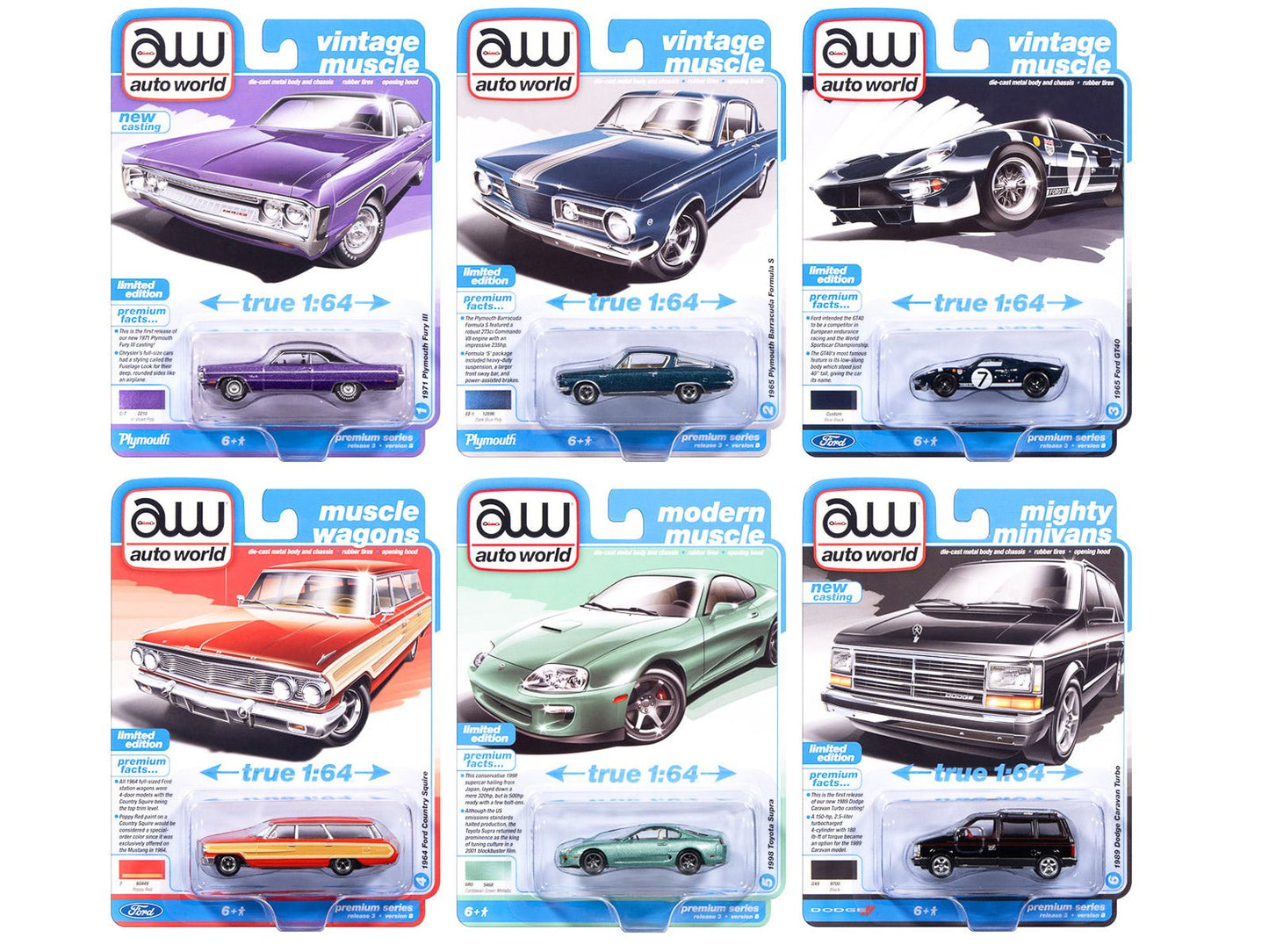 Auto World Premium 2025 Release 3 Set B of 6 pieces 1/64 Diecast Model Cars by Auto World free shipping USA