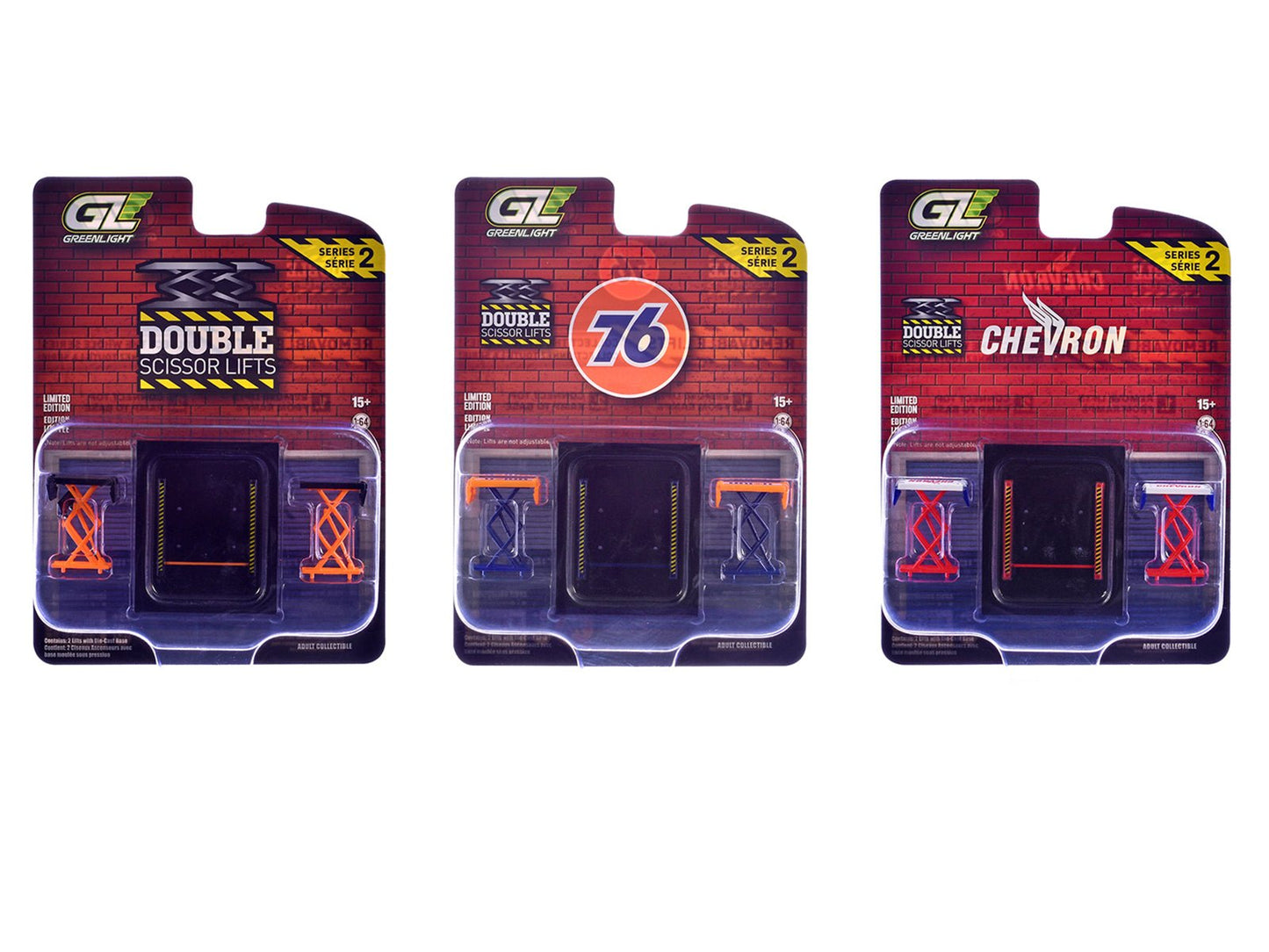 Automotive "Double Scissor Lifts" Series #2 Set of 3 pieces 1/64 Diecast Models by Greenlight free shipping USA