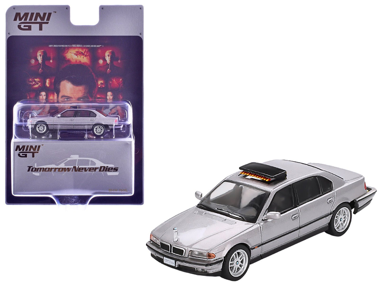 BMW 750IL Gray Metallic 007 James Bond "Tomorrow Never Dies" (1997) Movie Limited Edition 1/64 Diecast Model Car by Mini GT free shipping USA