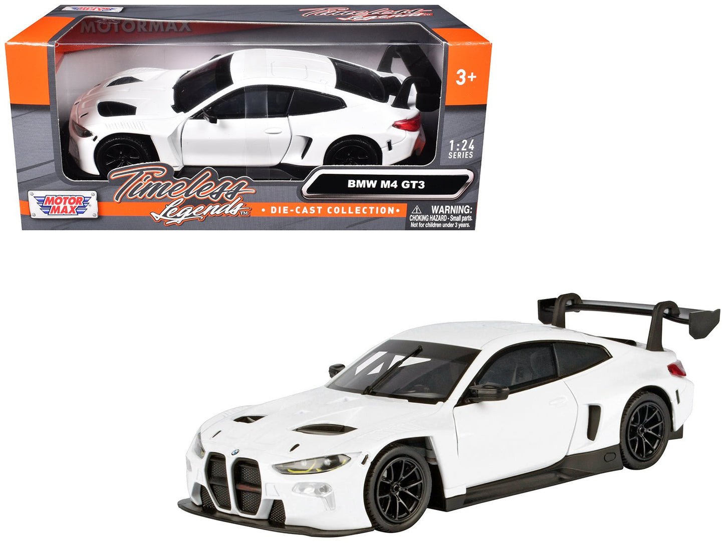 BMW M4 GT3 White "Timeless Legends" Series 1/24 Diecast Model Car by Motormax free shipping USA