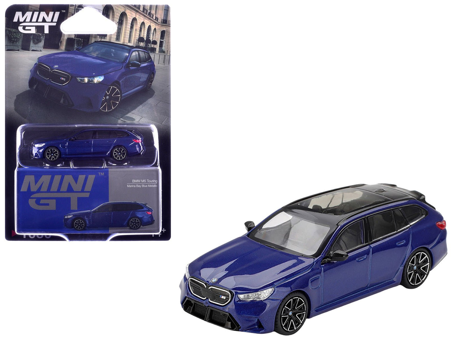 BMW M5 Touring Marina Bay Blue Metallic with Black Top and Sun Roof Limited Edition 1/64 Diecast Model Car by Mini GT free shipping USA