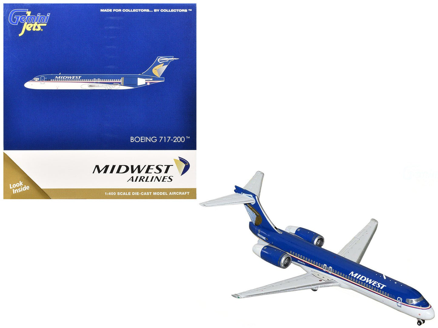 Boeing 717-200 Commercial Aircraft "Midwest Airlines" (N920ME) Blue and White 1/400 Diecast Model Airplane by GeminiJets free shipping USA