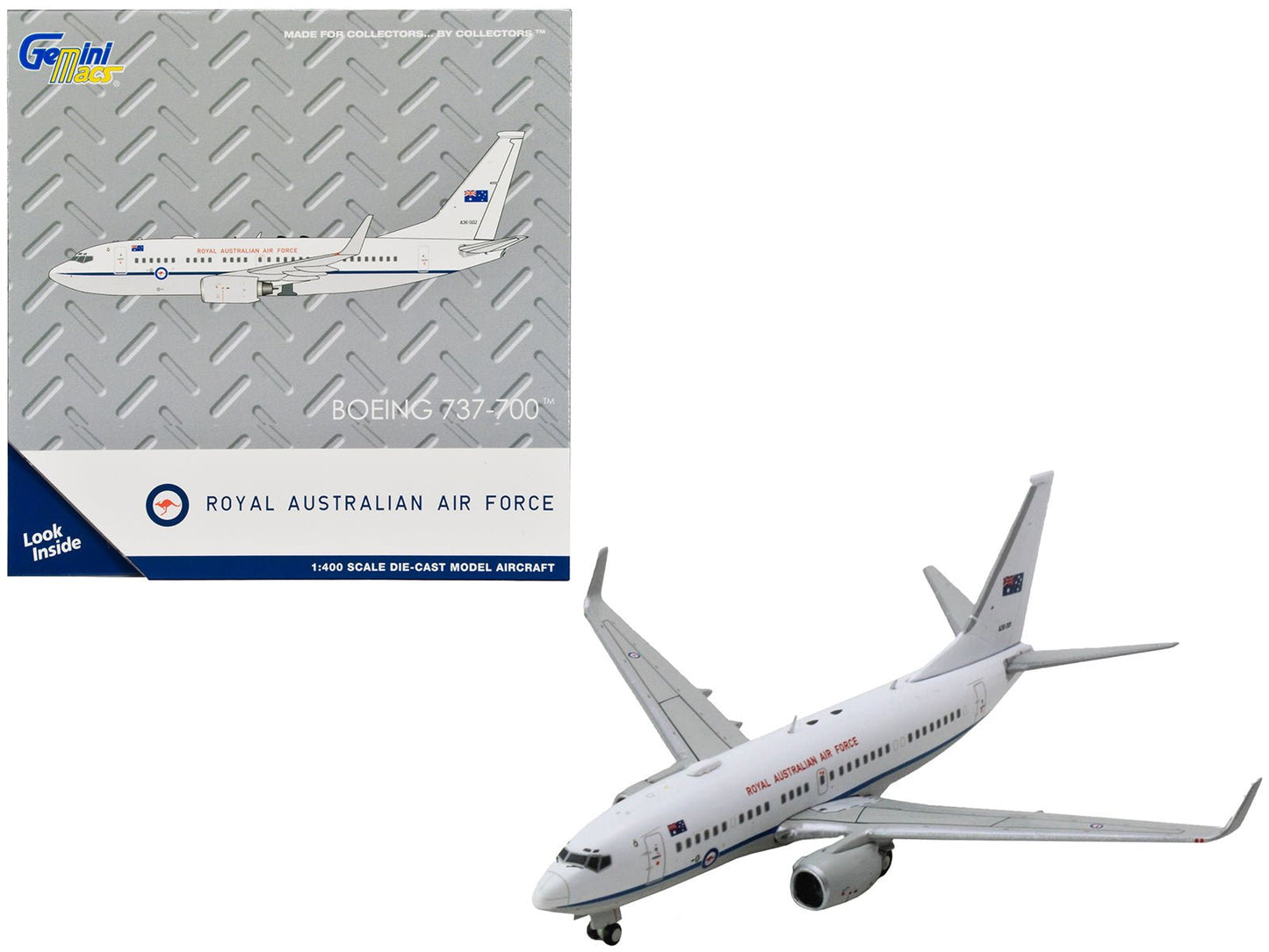 Boeing 737-700 Aircraft "Royal Australian Air Force" (A36-001) White with Blue Stripes "Gemini Macs" Series 1/400 Diecast Model Airplane by GeminiJets free shipping USA