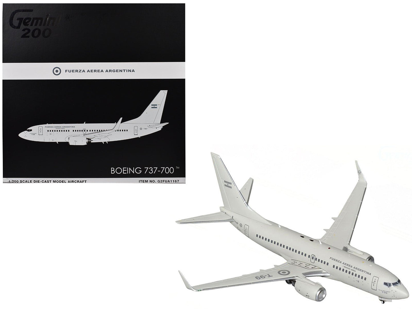 Boeing 737-700 Transport Aircraft "Fuerza Aerea Argentina (Air Force)" (T-99) Gray "Gemini 200" Series 1/200 Diecast Model Airplane by GeminiJets free shipping USA