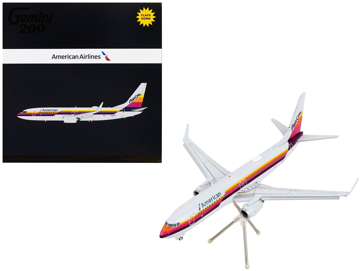 Boeing 737-800 Commercial Aircraft with Flaps Down "American Airlines - AirCal" Gray with Stripes "Gemini 200" Series 1/200 Diecast Model Airplane by GeminiJets free shipping USA