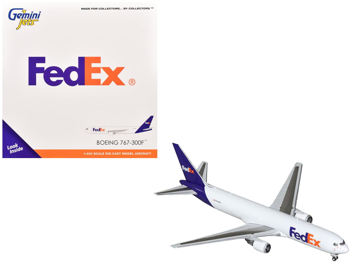 Boeing 767-300F Commercial Aircraft "FedEx (Federal Express)" (N144FE) White with Purple Tail 1/400 Diecast Model Airplane by GeminiJets free shipping USA