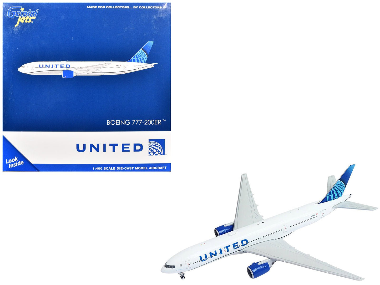 Boeing 777-200ER Commercial Aircraft "United Airlines" (N798UA) White with Blue Tail 1/400 Diecast Model Airplane by GeminiJets free shipping USA