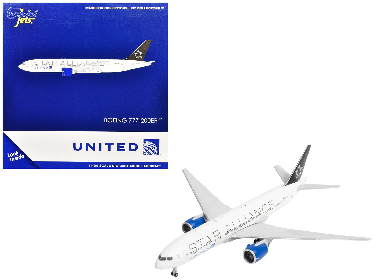 Boeing 777-200ER Commercial Aircraft "United Airlines Star Alliance" (N77022) White with Black Tail 1/400 Diecast Model Airplane by GeminiJets free shipping USA