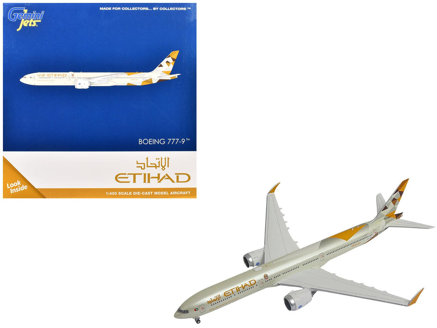 Boeing 777-9 Commercial Aircraft "Etihad Airways" (A6-FAA) Beige with Tail Graphics 1/400 Diecast Model Airplane by GeminiJets free shipping USA