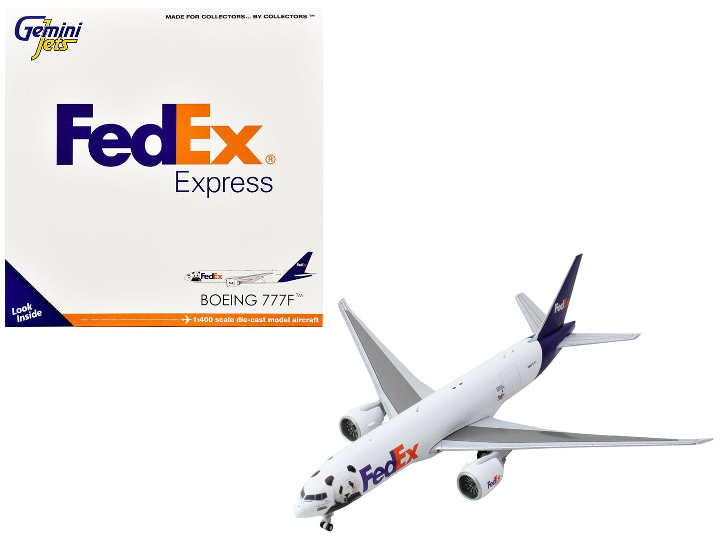 Boeing 777F Commercial Aircraft "Federal Express (FedEx) - Panda Express" (N886FD) White with Purple Tail 1/400 Diecast Model Airplane by GeminiJets free shipping USA