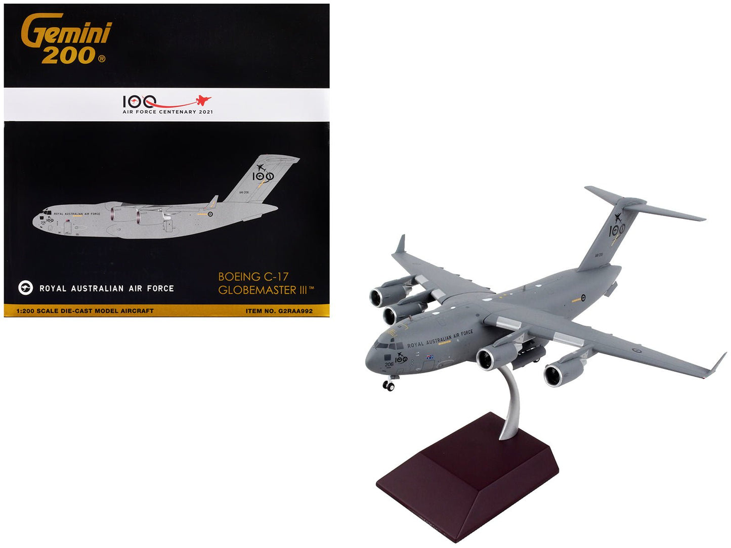 Boeing C-17 Globemaster III Transport Aircraft "Royal Australian Air Force - 100th Anniversary" Gray "Gemini 200" Series 1/200 Diecast Model Airplane by GeminiJets free shipping USA
