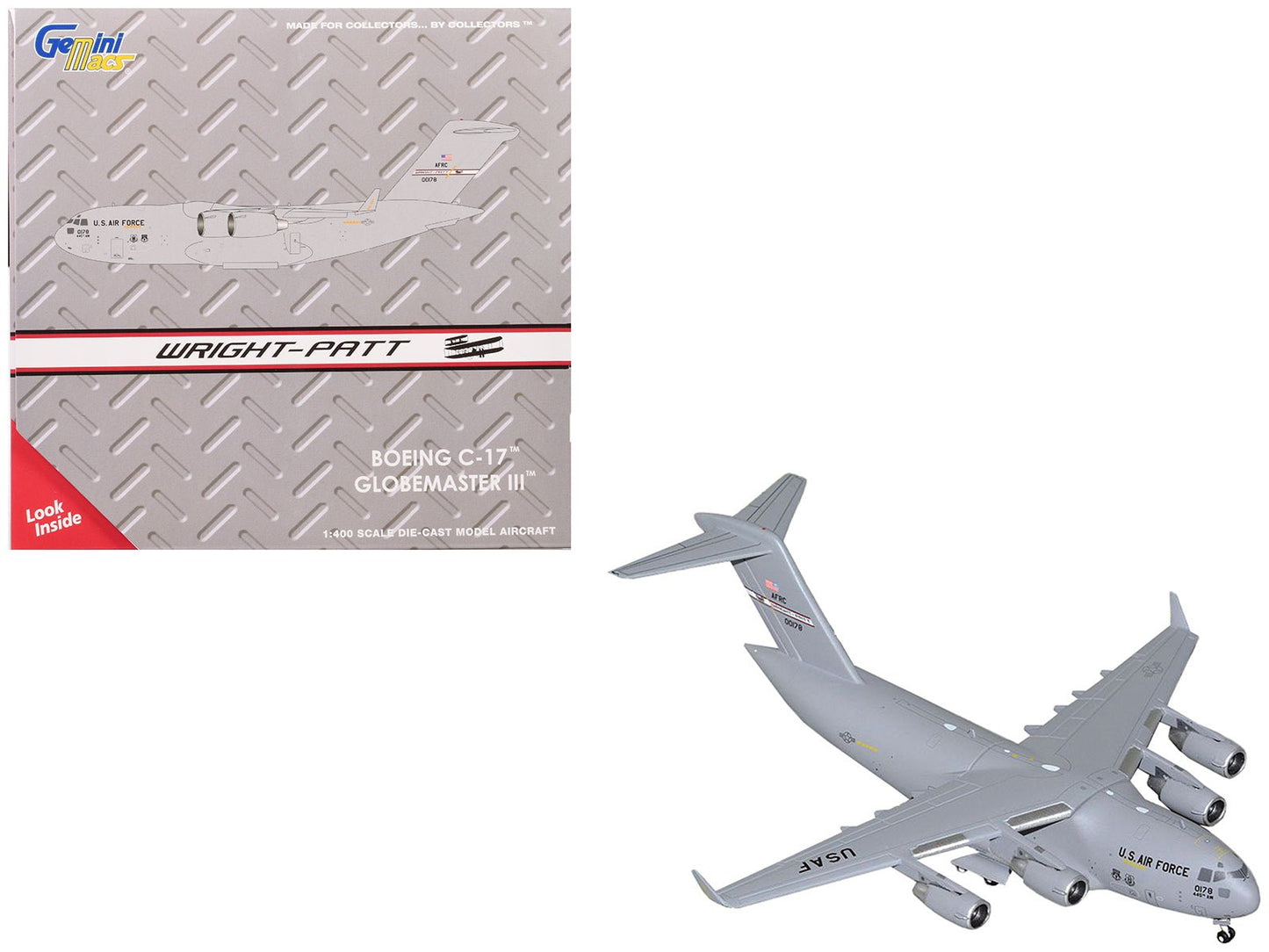 Boeing C-17 Globemaster III Transport Aircraft "Wright-Patterson Air Force Base - United States Air Force" (000-0178) Gray "Gemini Macs" Series 1/400 Diecast Model Airplane by GeminiJets free shipping USA