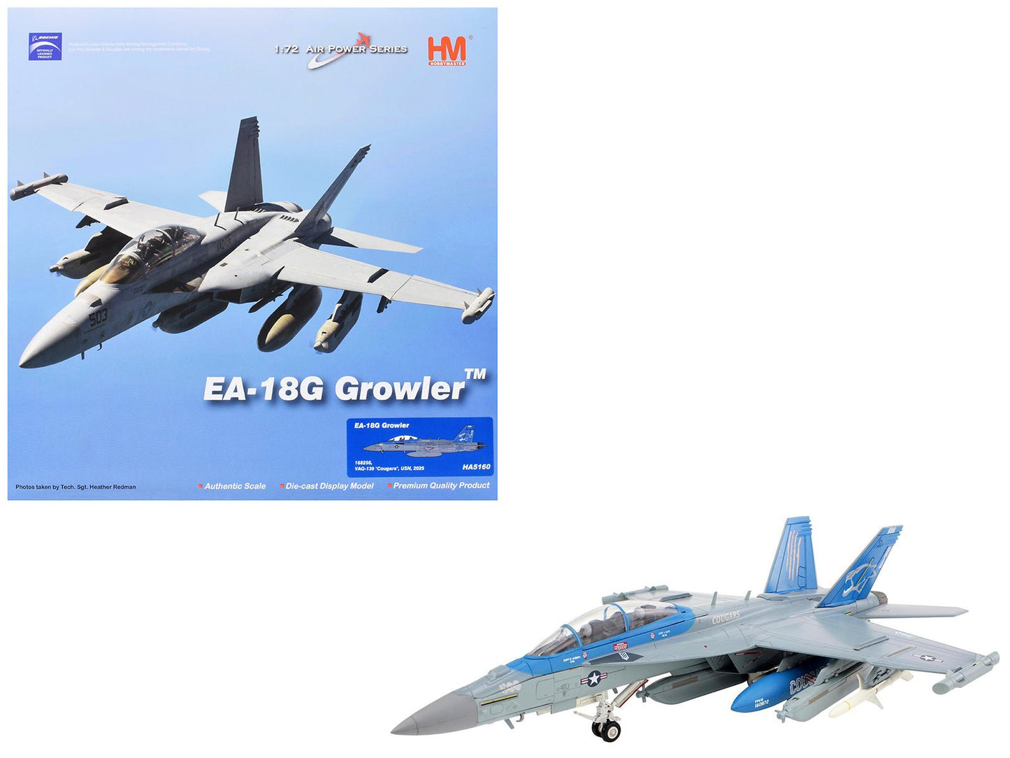 Boeing EA-18G Growler Aircraft "168256 VAQ-139 Cougars" (2025) United States Navy "Air Power Series" 1/72 Diecast Model by Hobby Master free shipping USA