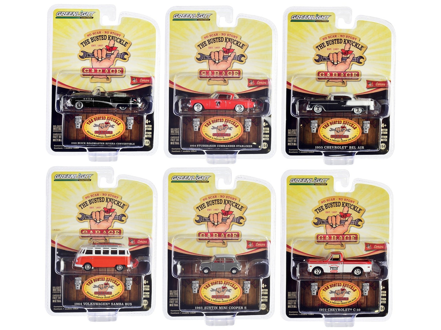 "Busted Knuckle Garage" Series 2 6 piece Set 1/64 Diecast Model Cars by Greenlight free shipping USA