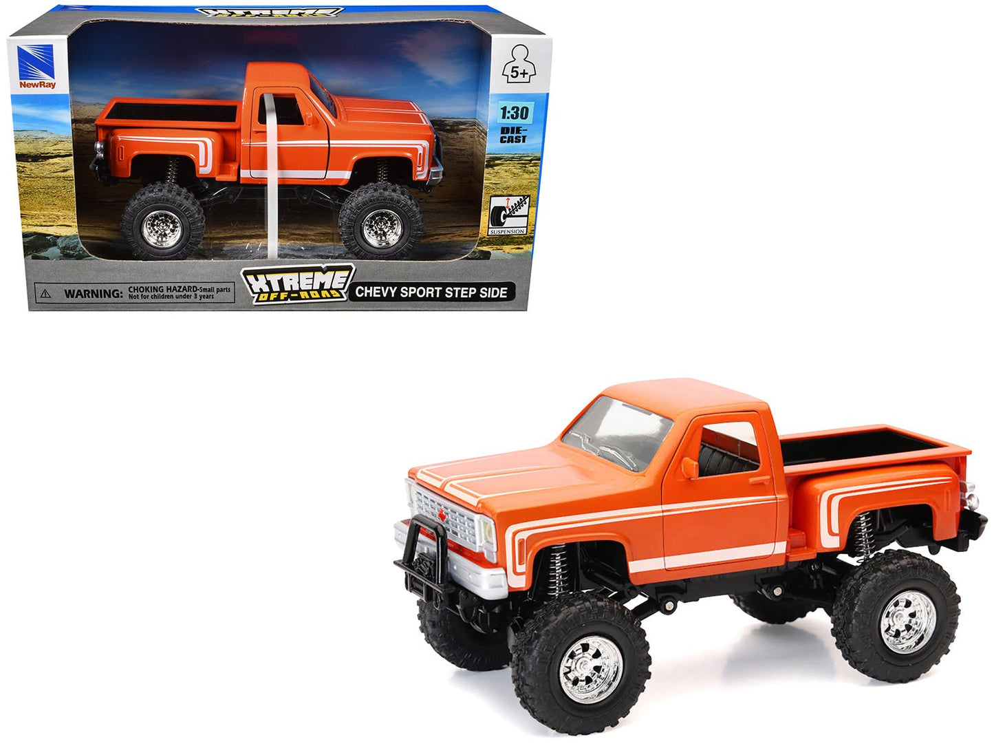 Chevrolet Sport Step Side Pickup Truck Orange with White Graphics "Xtreme Off-Road" Series 1/30 Diecast Model by New Ray free shipping USA