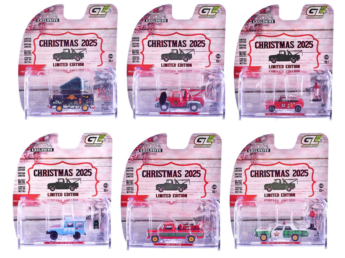 "Christmas 2025 Limited Edition" Set of 6 Cars 1/64 Diecast Model Cars by Greenlight free shipping USA