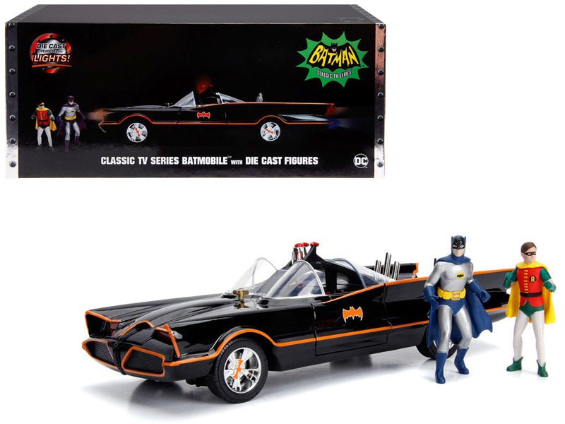 Classic TV Series Batmobile with Working Lights, and Diecast Batman and Robin Figures "80 Years of Batman" 1/18 Diecast Model Car by Jada free shipping USA