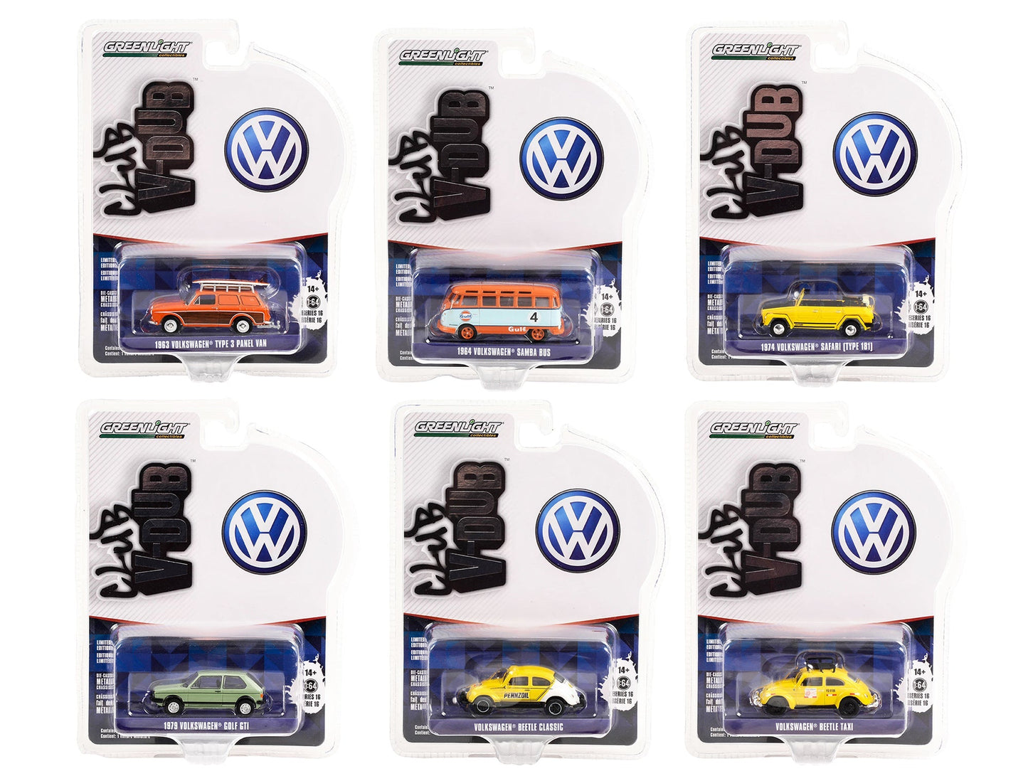 "Club Vee V-Dub" Set of 6 pieces Series 16 1/64 Diecast Model Cars by Greenlight free shipping USA